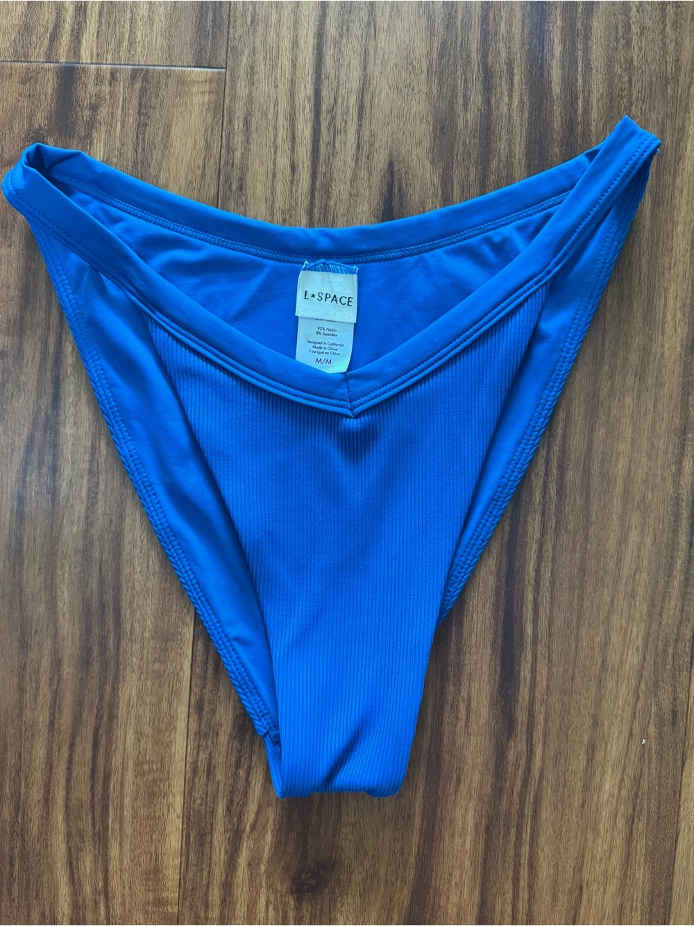 l*space Electric Blue Ribbed High-Cut Bikini Bottom Size M